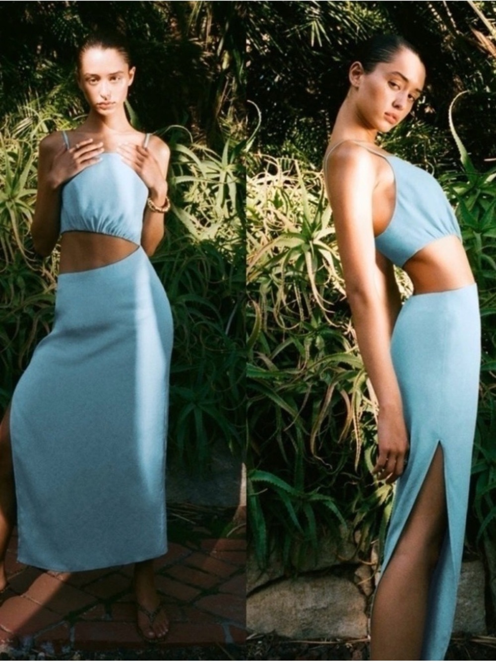Reformation Kiwi Sky Blue Cutout Midi Dress with Side Slit